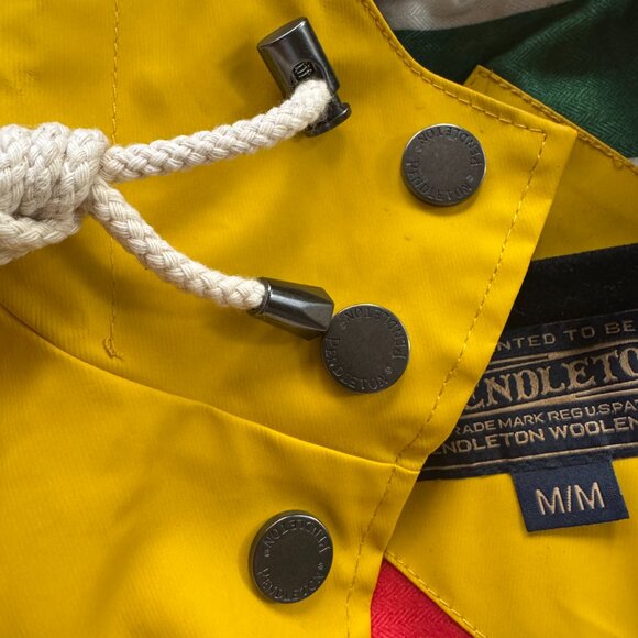 Pendleton Astoria Rain Jacket M Yellow Hooded Coat Waterproof Lined Stripe Parka - Picture 3 of 15